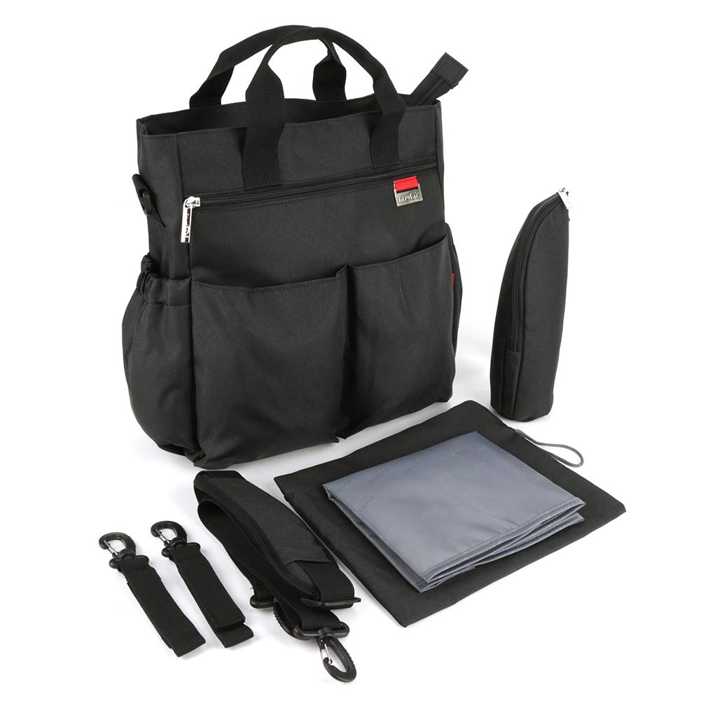 Zerodis Baby Diaper Bag Large Capacity Nappy Backpack Portable with Cart Suspension for Travel(Black)