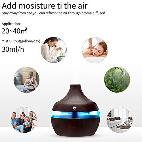 Humidificador Mini - Humidificador de aromaterapia de Primera con Tanque de Agua de 300ml,Humidificador Ultrasónico Silencioso con Niebla Fría, Apagado Automático y Función de Luz Nocturna (marrón)
