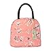 WONDERFUL FLOWER Reusable Lunch Bag, Lunch Tote for Women, Zip Lunch Box, Insulated Cooler Bag with Front Pocket (015 Peach)