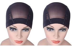 YANTAISIYU 2 Pcs/Lot Wig Caps Mesh Cap for Making Wig Stretchable Hairnets with Wide Elastic Band Mesh Dome Cap for Wigs (Black Mesh Cap M)