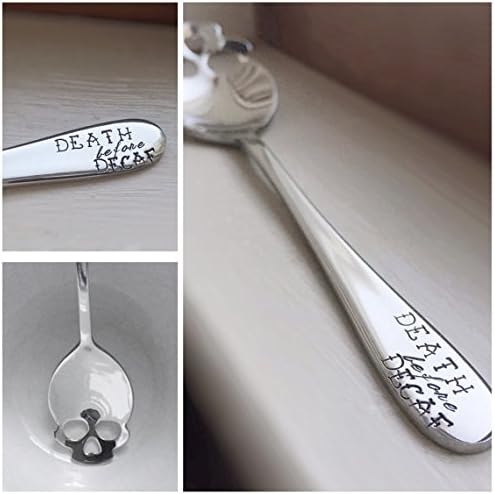 Death Before Decaf Coffee Skull Sugar Cereal Spoon Funny Gift Skull Spoon Coffee Lover's Gag Hostess Gifts Under 20 Novelty Flatware