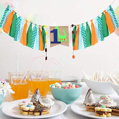 1st Birthday Baby Party Decoration High Chair ONE Banner,Baby Boy's First Birthday Banner,Dinosaur Happy Birthday Banner Party Supplies Decorations - Dino Jungle Jurassic Garland (Green)