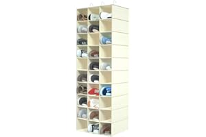 coastal rose Hanging Shoe Organizer for Closet, 30 Sections Hanging Closet Organizers and Storage Shelves Space Saving Shoe Rack Holder, Beige, 17''W×11.5''Dx 48''H