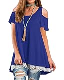 TDTE Women's Summer Cold Shoulder Tops Short Sleeve Lace Scoop Neck A-Line Tunic Blouse Dress