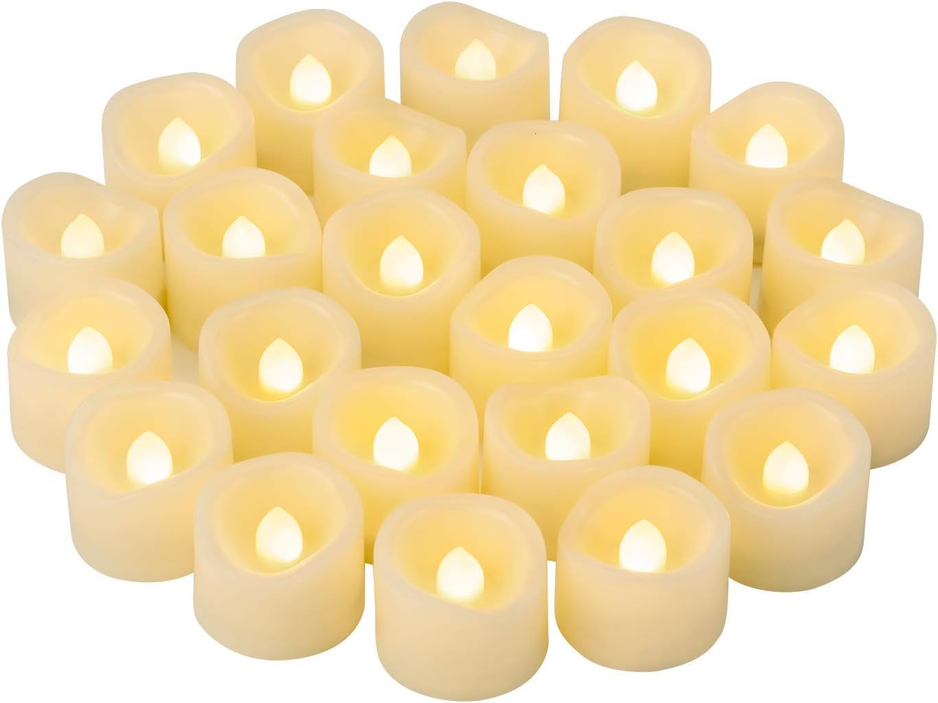 24 PCS LED Flameless Flickering Tea Lights Votive Candle Battery Operated/Electric Flicker LED Tealight Bulk Fake Candles for Halloween Christmas Wedding Party Decorations etc.(Warm White)