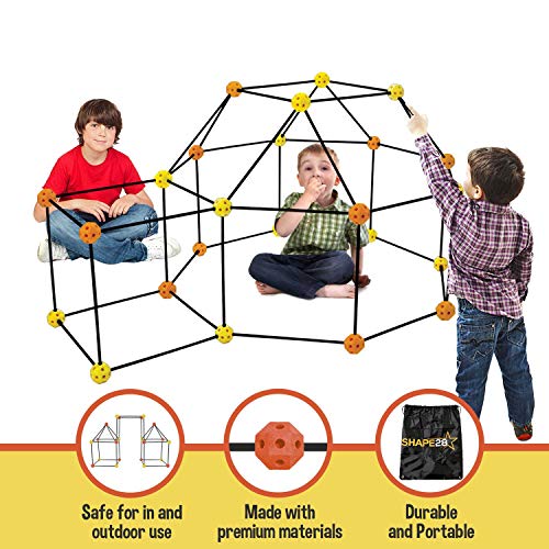 Matchaccino Construction Fort Building Kit - 77 Pieces with Storage Bag - Orange and Yellow - Thumbnail 2
