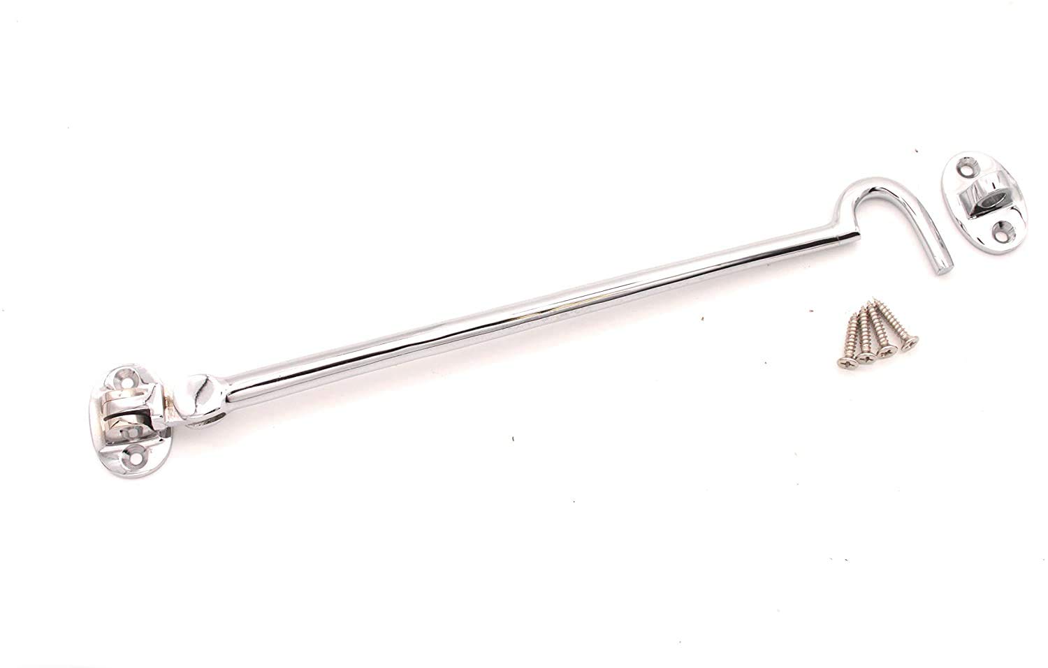 Infinity Decor Heavy Duty Polished Chrome 10" (250mm) Cabin Hook & Eye Silent Catch Door Latch Lock for Gate Shed Patio Window Garden Gate