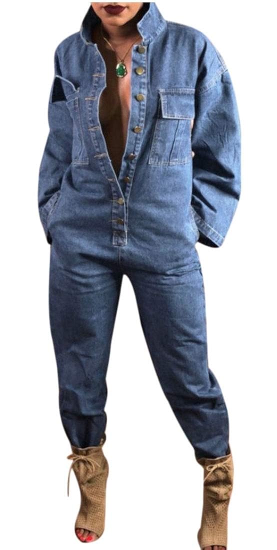 long sleeve jean jumpsuit