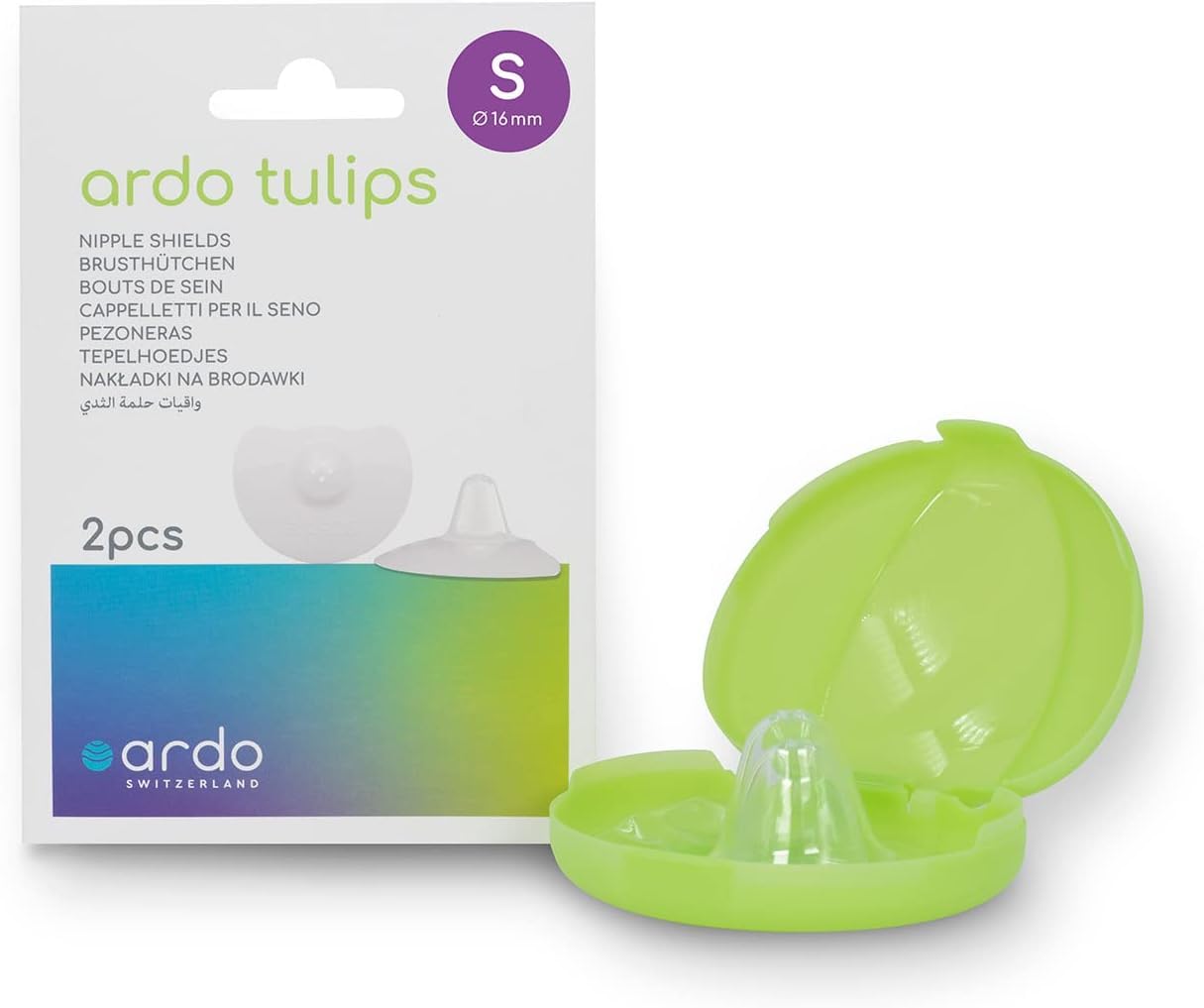 ARDO Tulips Contact Nipple Shields with Storage Case. Soft Silicone Breastfeeding Shield Set Free from BPA for Nipple Protection When Breastfeeding. Nursing Essentials for Mum & Baby. (Small)