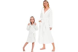 Umeyda Girls & Women Fleece Hooded Robes, Soft Fuzzy Bathrobe Warm Plush Fluffy Bath Robe for Kids Womens