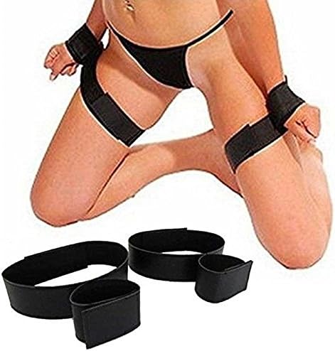 Acome Women Sex Nylon Velcro Hand Cuffs Bondage Wrist and Thigh Restraints Strap in Black