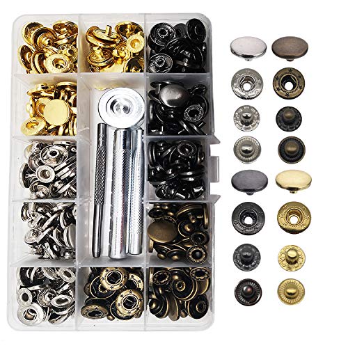 Meikeer 80 Stes Snap Fasteners Kit Snaps Buttons 15mm Metal Snaps with 4 Pieces Fixing Tools 4 Color Clothing Snaps Kit for Thin Leather Jacket Jeans Wear Bracelet Bags (4 Color)