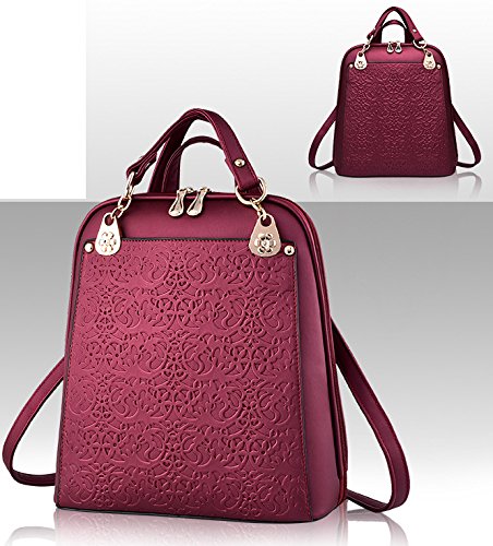 Three-Way Convertible Satchel PU Waterproof Messenger Bag Tote For Weekender Wine