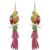 Parrot Earrings for Women, Cute Bird Parrot Tassel Earrings for Womens, Rainbow Parrot Branch Dangle Earrings Hypoallergenic
