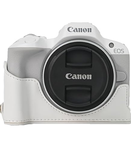 Media Funda De Piel Para Canon EOS R50 V Con Correa De Hombro – Ajuste Preciso Y Compatible Con Trípode (Khaki)