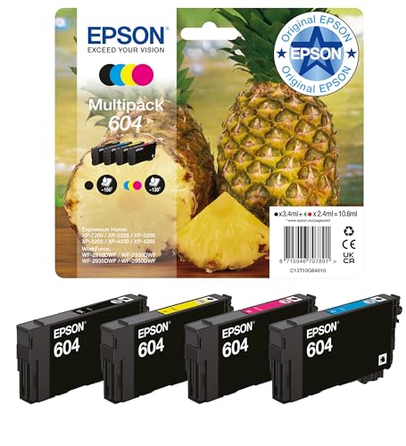 Epson Original 604 Pineapple Multipack 4-Farben-Tintenpatronen | Schwarz, Cyan, Magenta, Gelb | 1x 3,4 ml, 3X 2,4 ml | Original Tinte für optimale Erg