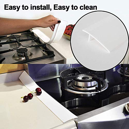 Kitchen Silicone Stove Counter Gap Cover 25" Set of 2 Heat Resistant Wide & Long Gap Filler Seals Spills Between Counter Stoves Washing Machines Kitchen Appliances Furniture White