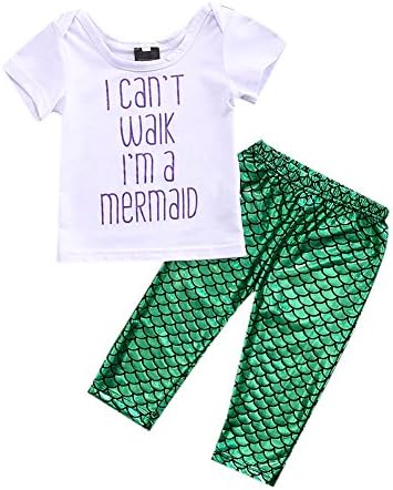 3PCS Toddler Newborn Baby Girls Mermaid T-Shirt Pants Sequins Headband Clothes Set (0-6Months)