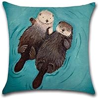 YANGYULU New Arrival Cute Animal Otter Lover Couple Sleep Cotton Linen Home Decorative Throw Pillow Case Sofa Cushion Cover 18" x 18"