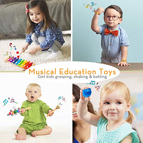 Kids Percussion Musical Instruments Toys - 26 Pcs 17 Types Wooden Instruments with Storage Bag Tambourine Xylophone Egg Maracas for Preschool Education Early Music