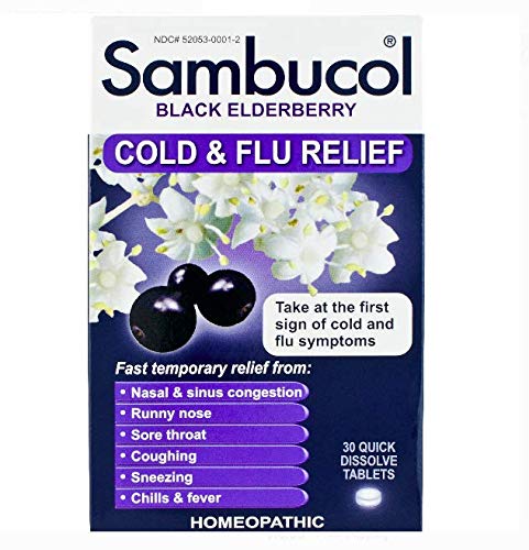 Sambucol Black Elderberry Cold & Flu Relief Tablets 30 Count, Homeopathic Remedy for Temporary Relief of Cold and Flu-Like Symptoms (2 Pack)