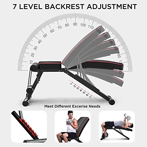 YOLEO-Klappbare-Hantelbank-Multifunktion-Training-Fitness-Bank-2-in-1-Sit-ups-Bank-mit-hochwertigem-dickem-Polster-7-Fach-Verstellbarer-RueckenlehneElastisches-Seil-Premium-Line-Trainingsbank-