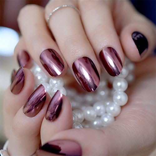 Metallic Mirror Fake Nails Normal Light Pink Ladies Shiny Surface Acrylic Nail Art Tips 24 Pcs/Kit Several Colors For Choose N22
