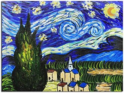 Muzagroo Art Oil Paintings Van Gogh Starry Night Reproduction Hand Painted on Canvas Wall Decor for Bedroom Stretched
