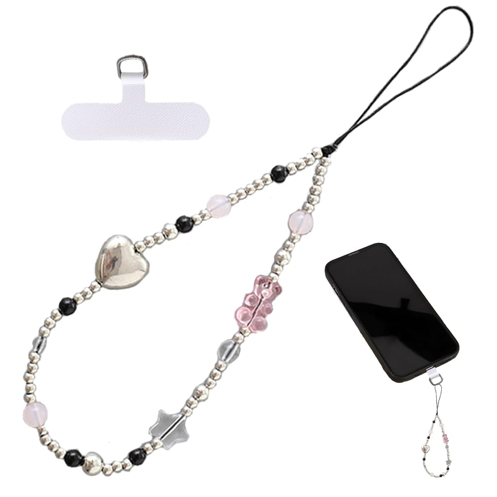 FuashceR Phone Charm with 1 PCS Tether Tabs Cute Phone Chain Anti Lost Beaded Phone Bracelet Strap for Women Men Mobile Phone Wallet Keychain Camera Earphone