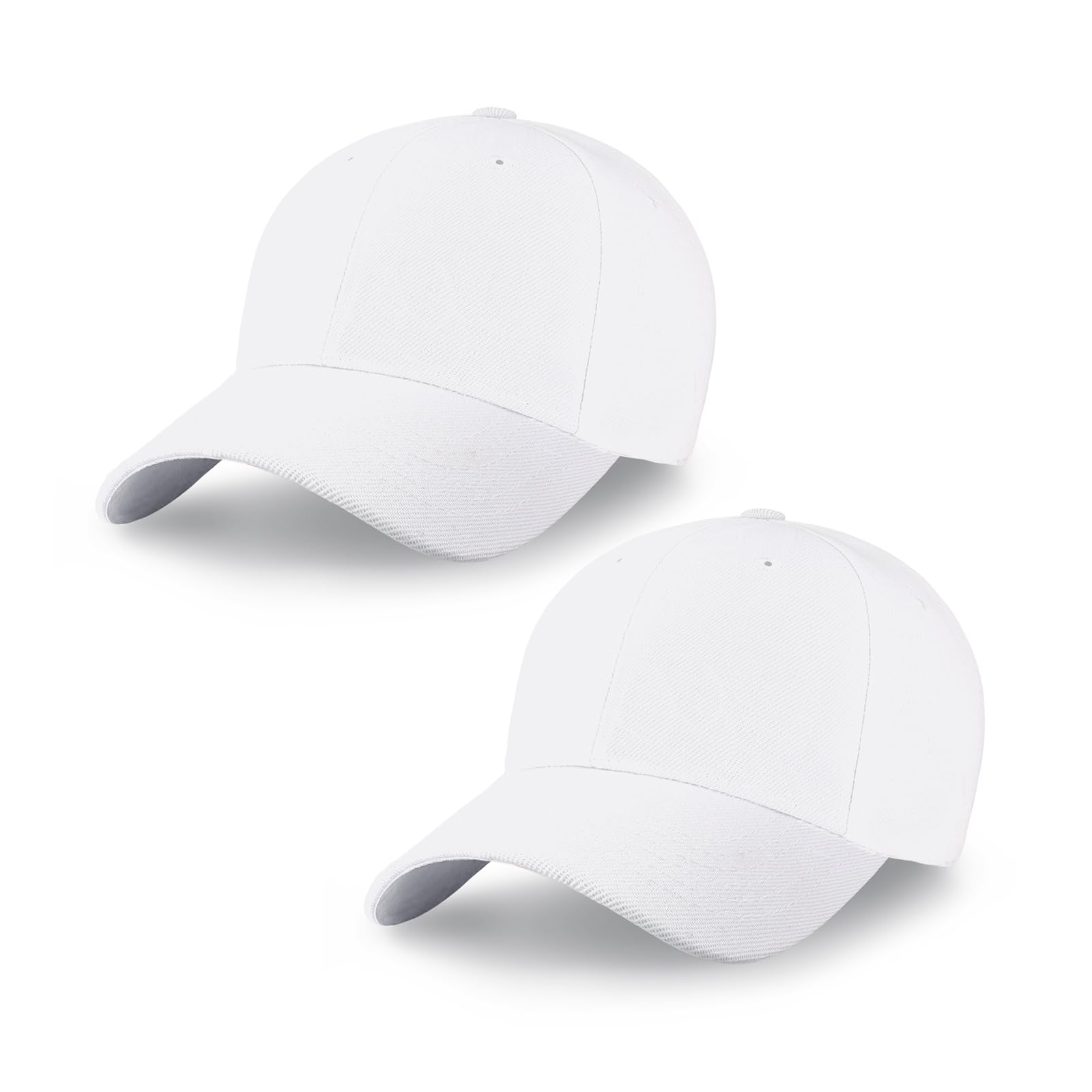 Photo 1 of 2-Pack Classic Structured Baseball Cap Adjustable Snapback Multipack Ball Caps for Custom Embroidery Running Workouts Outdoor (White, 2)
