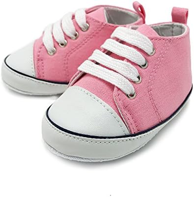 Frills Infant Toddlers Baby Boys and Girls Soft Soled Crib Shoes PU Sneakers - Pink (for ages 0-6 months/9.5 cm. length)