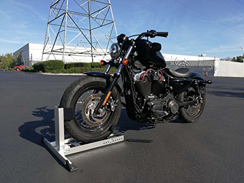 Protek Heavy Duty Adjustable Aluminum Motorcycle Wheel Chock Floor Bike Stand Fit 15" ~ 30" Wheel Size, Truck Bed or Floor or Trailer Mount with Tie Down Hook, For Harley Sportster Dyna Touring Bikes - Thumbnail 2