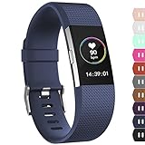 iGK Replacement Bands Compatible for Fitbit Charge 2, Adjustable Replacement Bands with Metal Clasp Classic Edition Navy Small