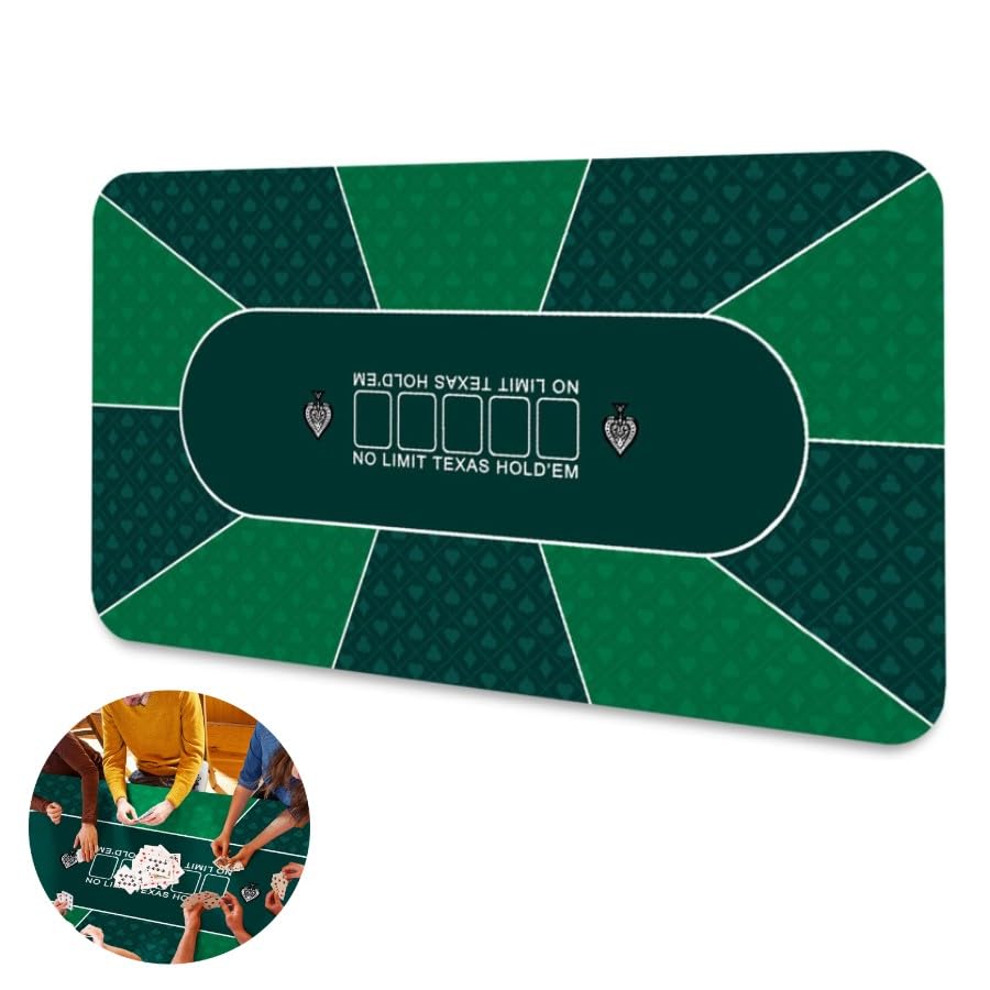 Professional Poker Mat 180 x 90 cm, Texas Hold'em Poker Rugs, Deluxe Poker Table Mat, Poker Table Cover, Blackjack Mat, Includes Carry Bag for Real Casino Feeling (Green 240 x 120 cm)