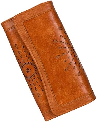 Noedy Women's Leather Clutch Wallet Card Holder Retro Ladies Long Purses Brown