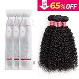 Sedittyhair Brazilian Curly Hair Weave 3 Bundles (16 18 20,300g) Brazilian Virgin Kinky Curly Human Hair Weave 7A 100% Unprocessed Hair Weft Extensions Natural Black Color