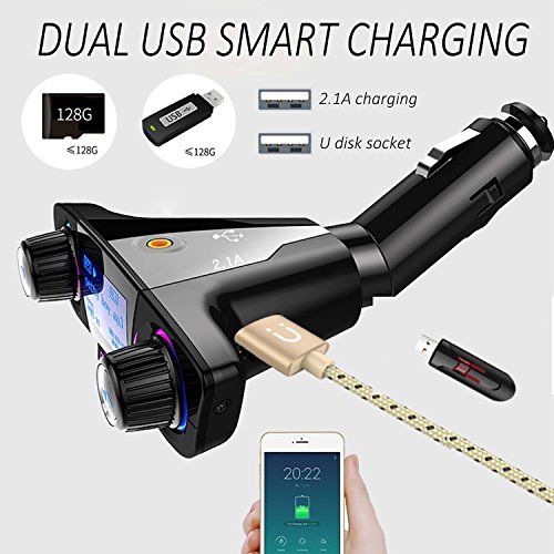 Bluetooth FM Transmitter Car MP3 Player Hands-Free Car Kit Wireless Radio Audio Adapter with Dual USB 5V 2.1A USB Port, U Disk, TF Card, Folder Playback, AUX Input Output, Voice Navigation - Thumbnail 3