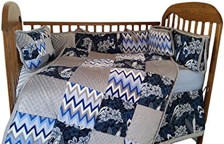 Hawaiian Crib Set 4 Pieces Blue Gray Surfboards Chevron