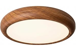 Wood Grain LED Ceiling Light, Round 11.8" Minimalist Fixture, Zen Walnut Design Close to Ceiling Lamp for Bedroom & Living Ro