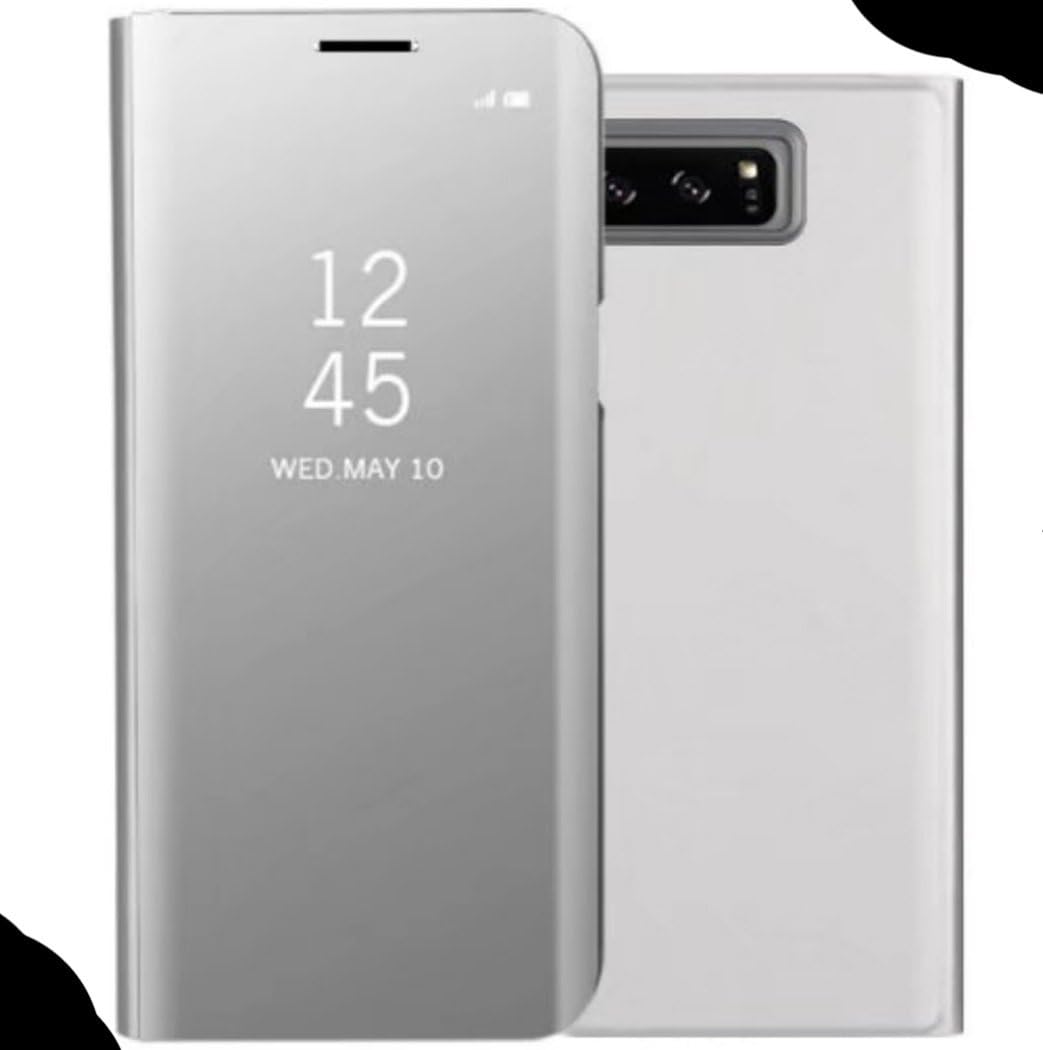 Galaxy J7Prime2 G610 Case, Perspective Window View Movie Flip Stand Reflective Make-Up Plated Mirror Cover, WEIFA Smart Awake Sleep Phone Case For Samsung Galaxy J7Prime, Scan QR Code App, Silver