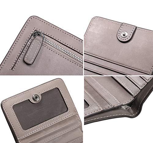 AINIMOER Small Leather Wallet for Women, Ladies Credit Card Holder RFID Blocking Women's Mini Bifold Pocket Purse, Vintage Gray