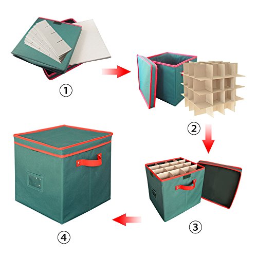 Christmas Ornament Storage Box Containers 2win2buy Adjustable 64 Compartment Cube Organizer with Dividers Xmas Storage Chest Keeps Holiday Decorations Clean and Dry for Next Season 12x12x12" - Green
