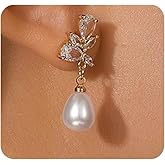 Pearl Drop Earrings for Women Gold Wedding Dangle Earrings for Brides Trendy Teardrop Pearl Rhinestone Earring Simple Aesthetic Jewelry Accessories