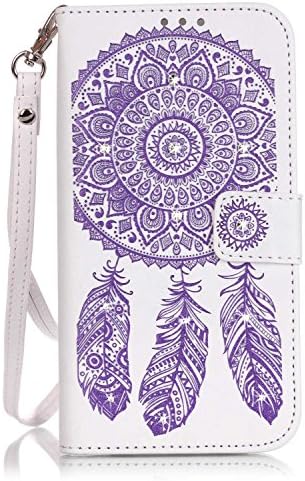 iPhone 5/5S/5SE Case, Gkin Bling Diamond Crystal Rhinestone Embossing[Dream Catcher]Solid color Premium Leather Magnetic Design Ultra Slim Fit [Wallet Kickstand] Case for iPhone 5/5S/5SE(WhitePurple)