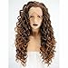 ANOGOL Hair Cap+ Mixed Brown Lace Front Wig for Women Girls Long Brown Curly Wig Deep Wavy Highlight Synthetic Wig Natural Hairline Spiral Curls Wigs for Women Daily Use
