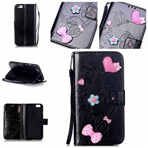 iPhone 7 Plus Case iPhone 7 Plus Flip Wallet Case,Bat King Bowknot Series[Kickstand] Leather Wallet Flip Case Stand Cover with Wrist Strap for Apple iPhone 7 Plus 5.5 inch(Black)