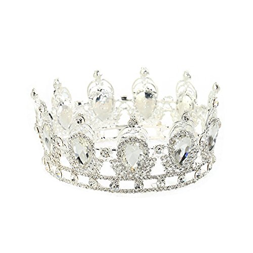 Pageant Wedding Crown Bridal Veil Headdress Oval Rhinestones Tiara Silver Plated, Charming Sparkly Bride Tiara Head-wear for Women Costume Prom Birthday Christmas Parties Gift Jewelry King Heavy