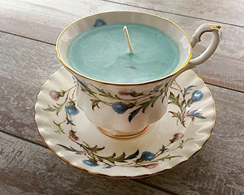 Teacup Candle - Vintage Royal Albert China Classic Cup with floral detail design named "Brigadoon" with Lighthouse Scented Soy Wax Candle