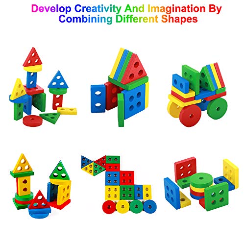 Steckplatte Holz, 16-teilig, Steckpuzzle Holz ab 1 Jahre mit 4 geometrischen Formen, Sortier-und Stapelspielzeug für Kinder 1 2 3 Jahre, bestes Holz Montessorie Lernspielzeug für Jungen Mädchen