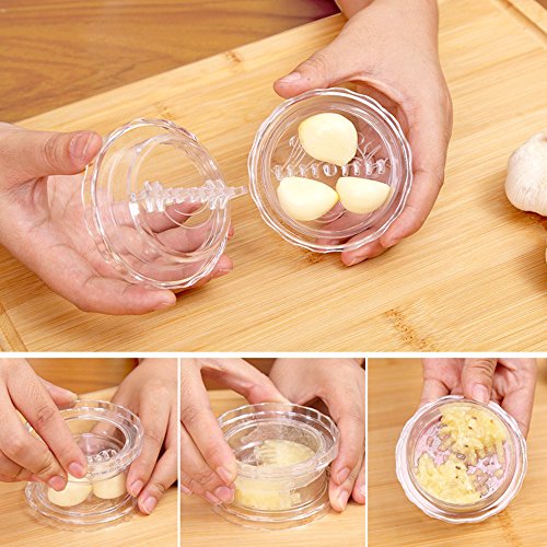 Gotian Helpful Garlic Crusher Grater Plastic Box Twist Peeler Mincer Press Kitchen Kitchen Tool food grade PS plastic material) (Clear)